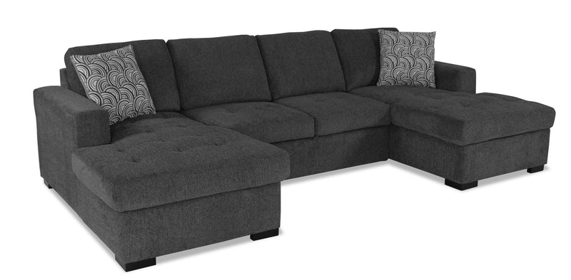 Sofa-lit sectionnel Legend 3 pièces fabriqué au Canada en tissu de chenille avec 2 fauteuils longs de rangement - gris poivre