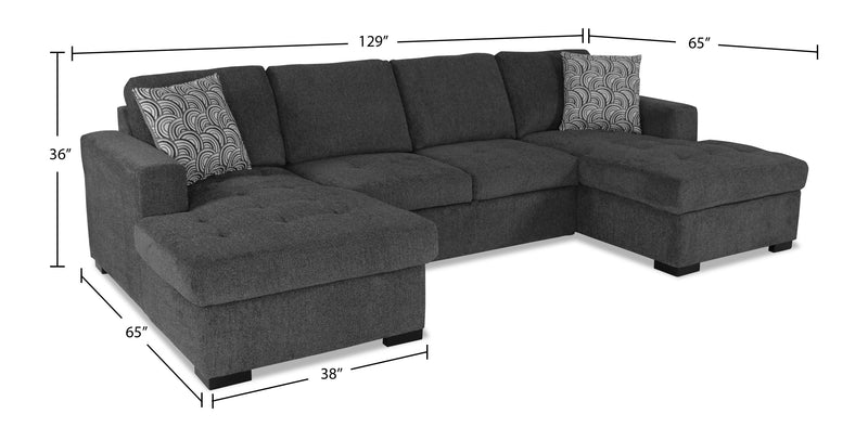 Sofa-lit sectionnel Legend 3 pièces fabriqué au Canada en tissu de chenille avec 2 fauteuils longs de rangement - gris poivre