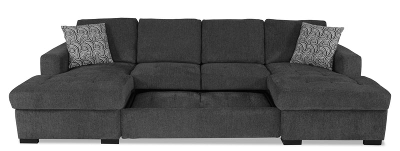 Sofa-lit sectionnel Legend 3 pièces fabriqué au Canada en tissu de chenille avec 2 fauteuils longs de rangement - gris poivre