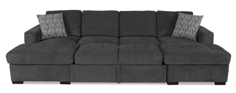 Sofa-lit sectionnel Legend 3 pièces fabriqué au Canada en tissu de chenille avec 2 fauteuils longs de rangement - gris poivre