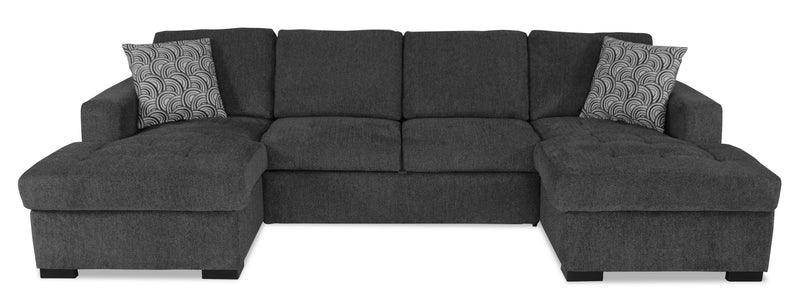 Sofa-lit sectionnel Legend 3 pièces fabriqué au Canada en tissu de chenille avec 2 fauteuils longs de rangement - gris poivre
