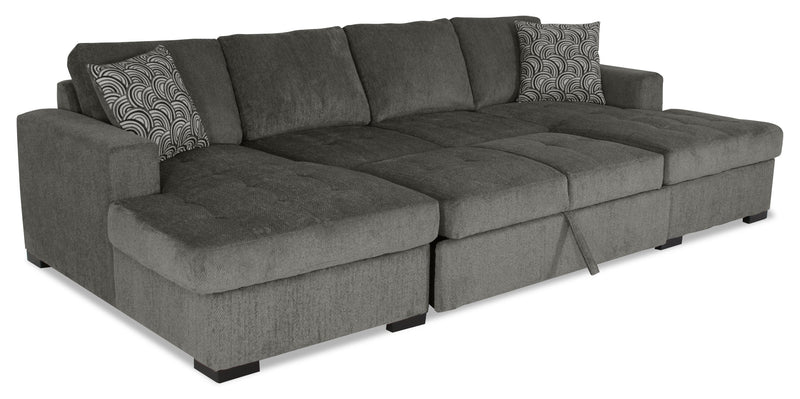 Sofa-lit sectionnel Legend 3 pièces fabriqué au Canada en tissu de chenille avec 2 fauteuils longs de rangement - brun étain