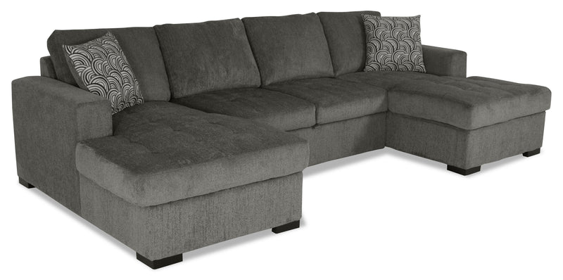 Sofa-lit sectionnel Legend 3 pièces fabriqué au Canada en tissu de chenille avec 2 fauteuils longs de rangement - brun étain