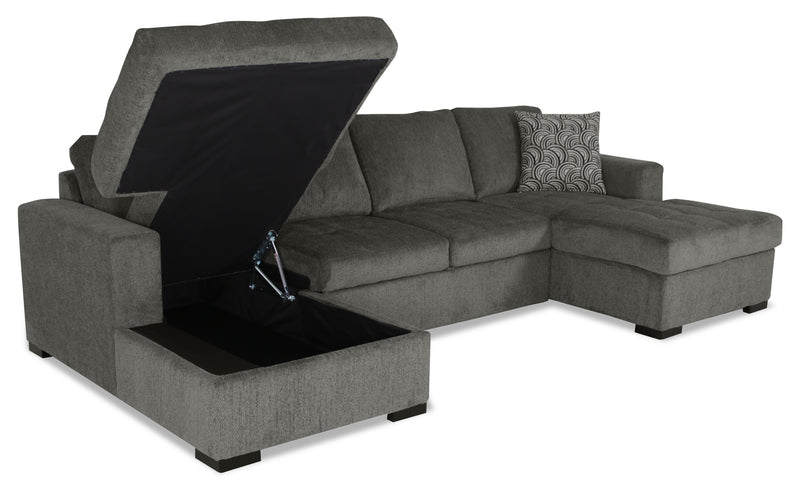 Sofa-lit sectionnel Legend 3 pièces fabriqué au Canada en tissu de chenille avec 2 fauteuils longs de rangement - brun étain