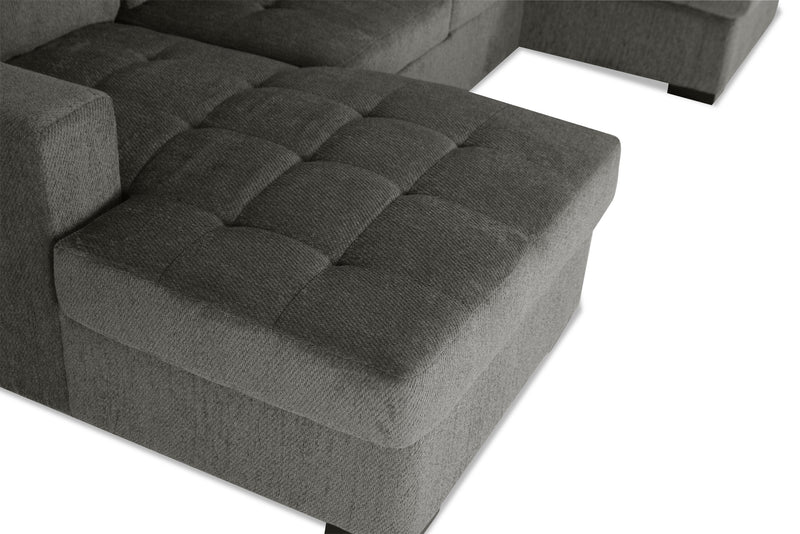 Sofa-lit sectionnel Legend 3 pièces fabriqué au Canada en tissu de chenille avec 2 fauteuils longs de rangement - brun étain