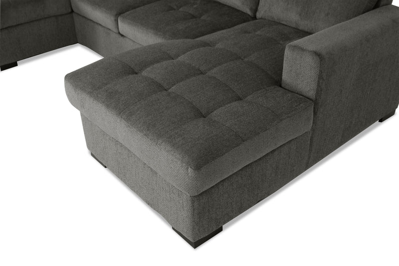 Sofa-lit sectionnel Legend 3 pièces fabriqué au Canada en tissu de chenille avec 2 fauteuils longs de rangement - brun étain