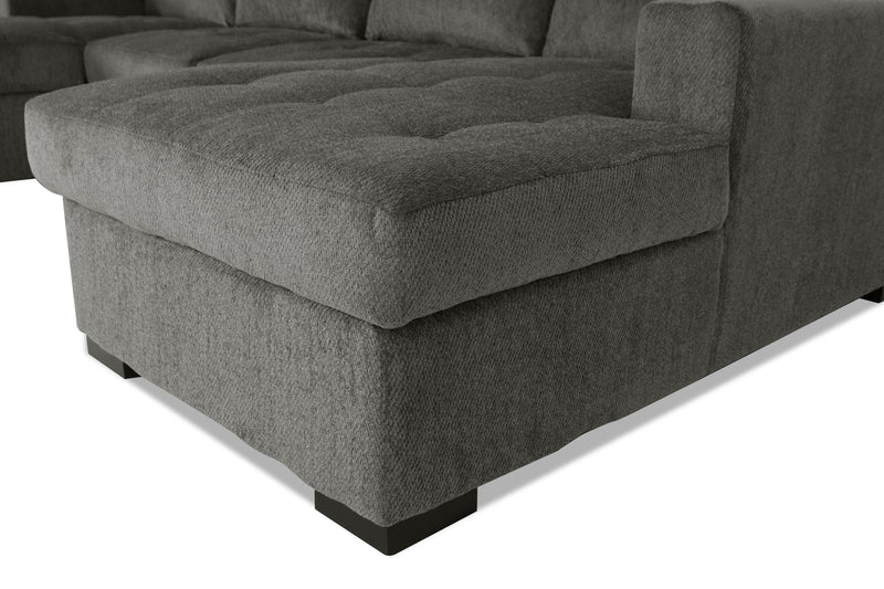 Sofa-lit sectionnel Legend 3 pièces fabriqué au Canada en tissu de chenille avec 2 fauteuils longs de rangement - brun étain