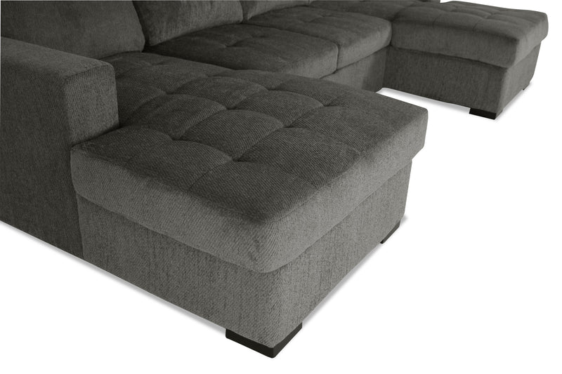 Sofa-lit sectionnel Legend 3 pièces fabriqué au Canada en tissu de chenille avec 2 fauteuils longs de rangement - brun étain