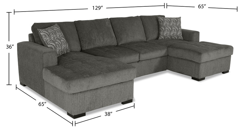 Sofa-lit sectionnel Legend 3 pièces fabriqué au Canada en tissu de chenille avec 2 fauteuils longs de rangement - brun étain