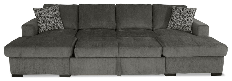Sofa-lit sectionnel Legend 3 pièces fabriqué au Canada en tissu de chenille avec 2 fauteuils longs de rangement - brun étain