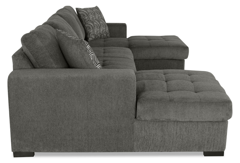 Sofa-lit sectionnel Legend 3 pièces fabriqué au Canada en tissu de chenille avec 2 fauteuils longs de rangement - brun étain