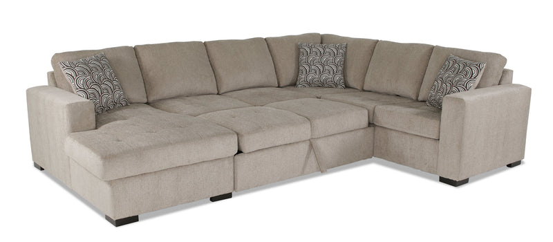 Sofa-lit sectionnel de gauche Legend 3 pièces fabriqué au Canada en tissu de chenille avec fauteuil long de rangement - beige platine