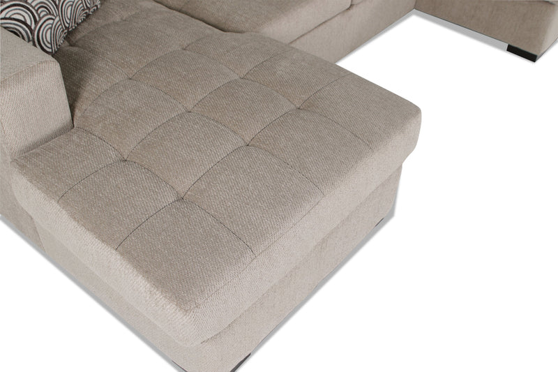Sofa-lit sectionnel de gauche Legend 3 pièces fabriqué au Canada en tissu de chenille avec fauteuil long de rangement - beige platine