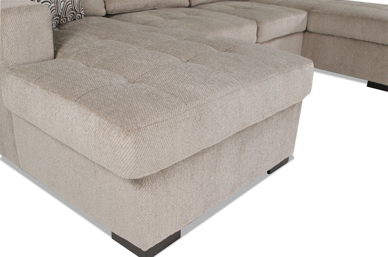 Sofa-lit sectionnel de gauche Legend 3 pièces fabriqué au Canada en tissu de chenille avec fauteuil long de rangement - beige platine
