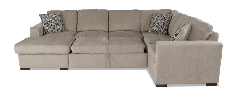 Sofa-lit sectionnel de gauche Legend 3 pièces fabriqué au Canada en tissu de chenille avec fauteuil long de rangement - beige platine