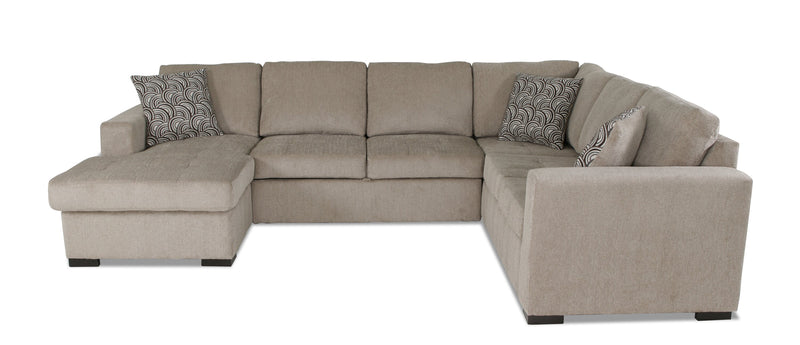 Sofa-lit sectionnel de gauche Legend 3 pièces fabriqué au Canada en tissu de chenille avec fauteuil long de rangement - beige platine