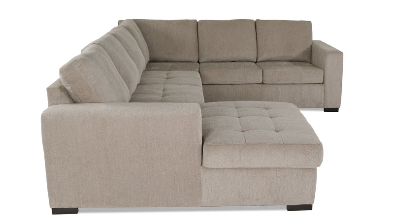 Sofa-lit sectionnel de gauche Legend 3 pièces fabriqué au Canada en tissu de chenille avec fauteuil long de rangement - beige platine