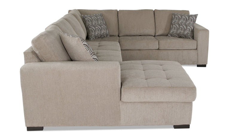 Sofa-lit sectionnel de gauche Legend 3 pièces fabriqué au Canada en tissu de chenille avec fauteuil long de rangement - beige platine
