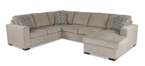 Sofa-lit sectionnel de droite Legend 3 pièces fabriqué au Canada en tissu de chenille avec fauteuil long de rangement - beige platine