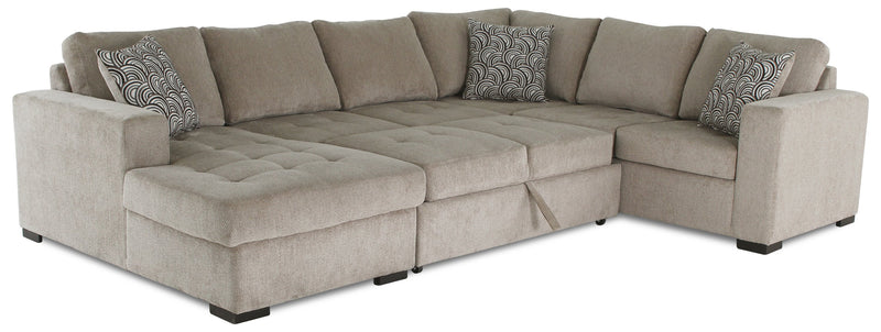 Sofa-lit sectionnel de gauche Legend 4 pièces fabriqué au Canada en tissu de chenille avec fauteuil long de rangement - beige platine
