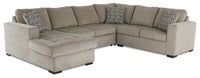  Sofa-lit sectionnel de gauche Legend 4 pièces fabriqué au Canada en tissu de chenille avec fauteuil long de rangement - beige platine