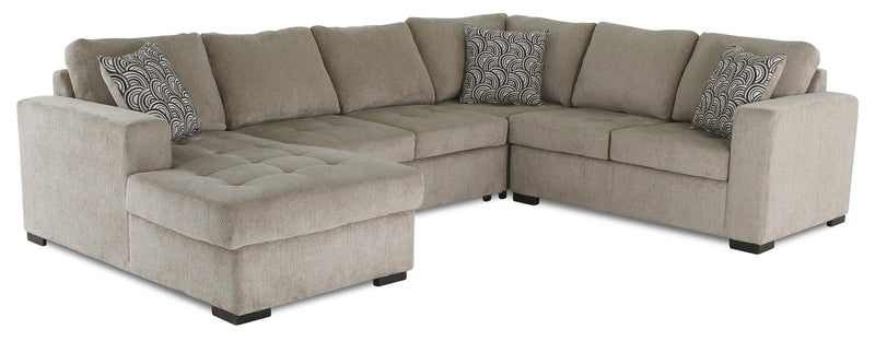 Sofa-lit sectionnel de gauche Legend 4 pièces fabriqué au Canada en tissu de chenille avec fauteuil long de rangement - beige platine