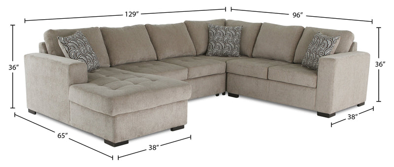 Sofa-lit sectionnel de gauche Legend 4 pièces fabriqué au Canada en tissu de chenille avec fauteuil long de rangement - beige platine