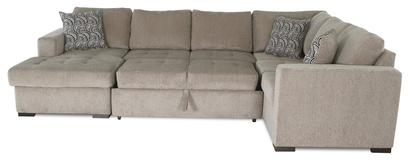 Sofa-lit sectionnel de gauche Legend 4 pièces fabriqué au Canada en tissu de chenille avec fauteuil long de rangement - beige platine