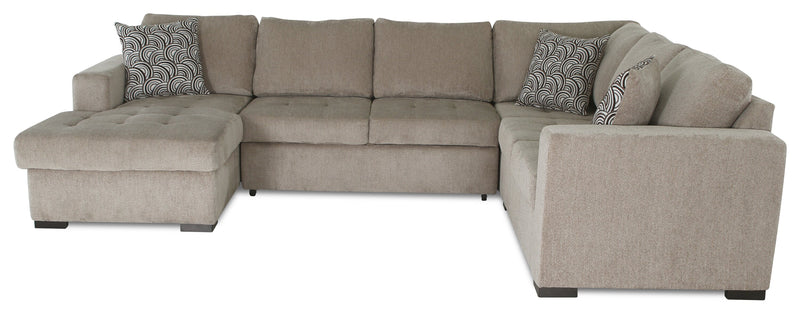Sofa-lit sectionnel de gauche Legend 4 pièces fabriqué au Canada en tissu de chenille avec fauteuil long de rangement - beige platine