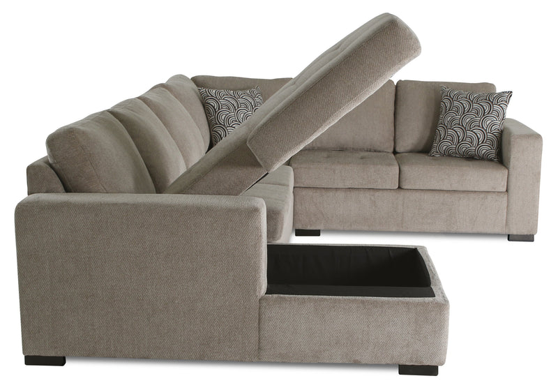 Sofa-lit sectionnel de gauche Legend 4 pièces fabriqué au Canada en tissu de chenille avec fauteuil long de rangement - beige platine