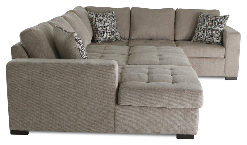 Sofa-lit sectionnel de gauche Legend 4 pièces fabriqué au Canada en tissu de chenille avec fauteuil long de rangement - beige platine