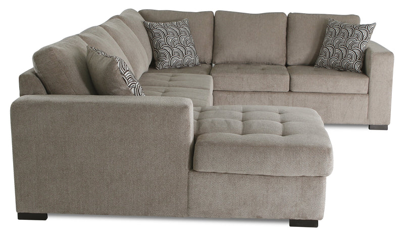 Sofa-lit sectionnel de gauche Legend 4 pièces fabriqué au Canada en tissu de chenille avec fauteuil long de rangement - beige platine