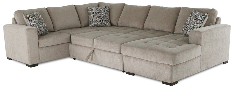 Sofa-lit sectionnel de droite Legend 4 pièces fabriqué au Canada en tissu de chenille avec fauteuil long de rangement - beige platine