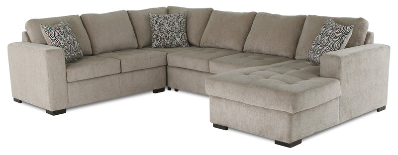 Sofa-lit sectionnel de droite Legend 4 pièces fabriqué au Canada en tissu de chenille avec fauteuil long de rangement - beige platine
