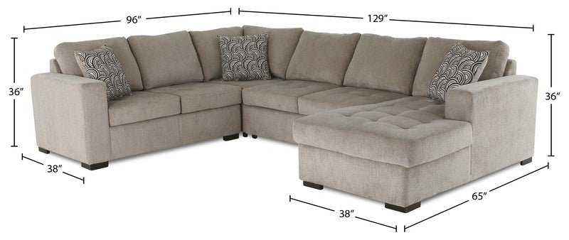 Sofa-lit sectionnel de droite Legend 4 pièces fabriqué au Canada en tissu de chenille avec fauteuil long de rangement - beige platine