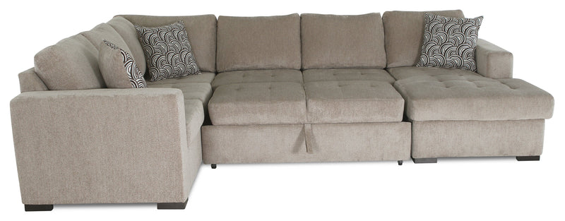 Sofa-lit sectionnel de droite Legend 4 pièces fabriqué au Canada en tissu de chenille avec fauteuil long de rangement - beige platine