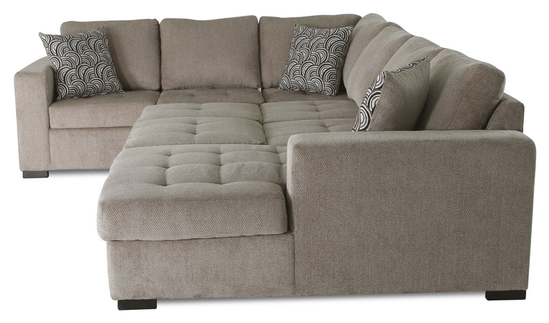 Sofa-lit sectionnel de droite Legend 4 pièces fabriqué au Canada en tissu de chenille avec fauteuil long de rangement - beige platine