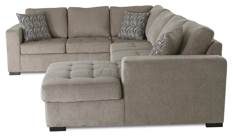 Sofa-lit sectionnel de droite Legend 4 pièces fabriqué au Canada en tissu de chenille avec fauteuil long de rangement - beige platine