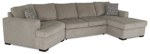 Sofa-lit sectionnel enveloppant de gauche Legend 3 pièces fabriqué au Canada en tissu de chenille avec fauteuil long - beige platine