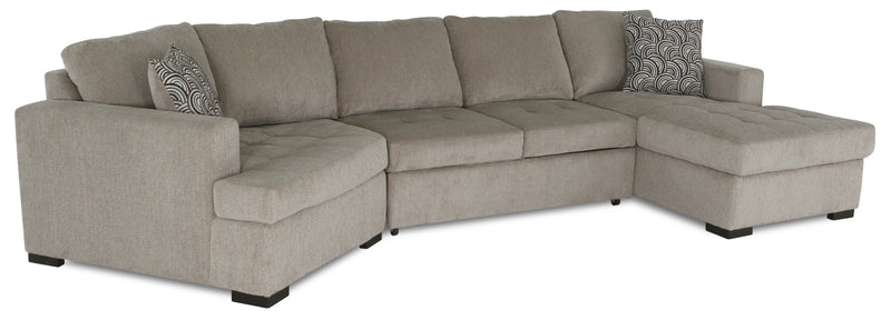 Sofa-lit sectionnel enveloppant de gauche Legend 3 pièces fabriqué au Canada en tissu de chenille avec fauteuil long - beige platine