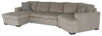  Sofa-lit sectionnel enveloppant de droite Legend 3 pièces fabriqué au Canada en tissu de chenille avec fauteuil long - beige platine