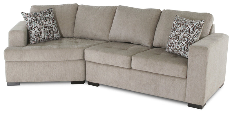 Sofa sectionnel de gauche Legend 2 pièces fabriqué au Canada en tissu de chenille avec fauteuil enveloppant - beige platine