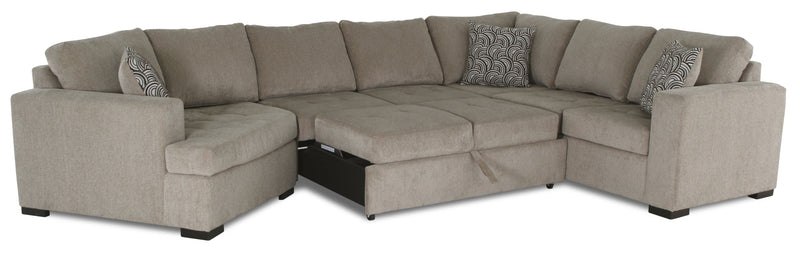 Sofa-lit sectionnel de gauche Legend 3 pièces fabriqué au Canada en tissu de chenille avec fauteuil enveloppant - beige platine