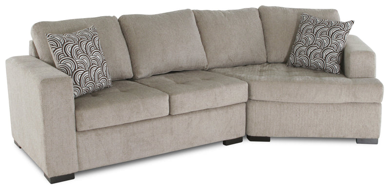 Sofa sectionnel de droite Legend 2 pièces fabriqué au Canada en tissu de chenille avec fauteuil enveloppant - beige platine