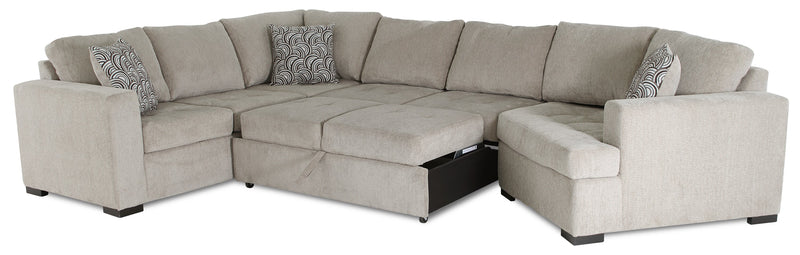 Sofa-lit sectionnel de droite Legend 3 pièces fabriqué au Canada en tissu de chenille avec fauteuil enveloppant - beige platine