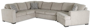 Sofa-lit sectionnel de droite Legend 3 pièces fabriqué au Canada en tissu de chenille avec fauteuil enveloppant - beige platine