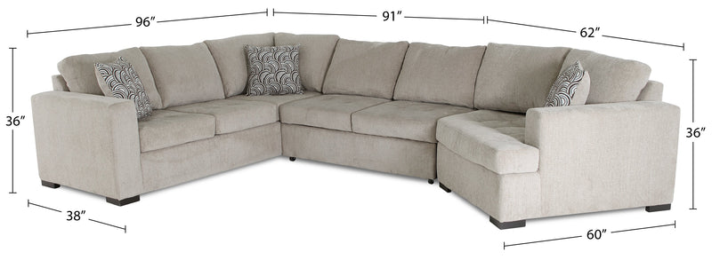 Sofa-lit sectionnel de droite Legend 3 pièces fabriqué au Canada en tissu de chenille avec fauteuil enveloppant - beige platine