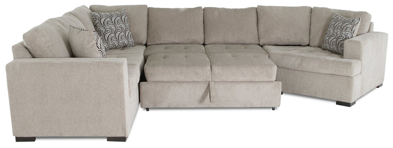 Sofa-lit sectionnel de droite Legend 3 pièces fabriqué au Canada en tissu de chenille avec fauteuil enveloppant - beige platine