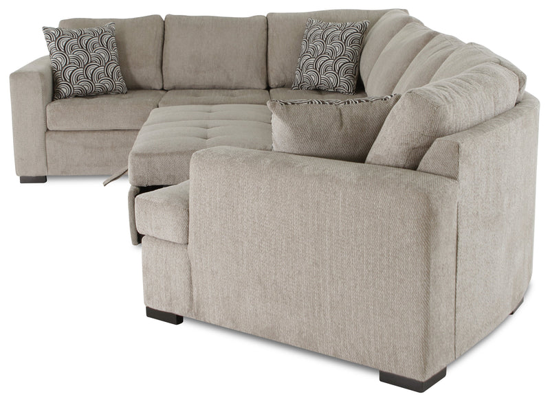 Sofa-lit sectionnel de droite Legend 3 pièces fabriqué au Canada en tissu de chenille avec fauteuil enveloppant - beige platine