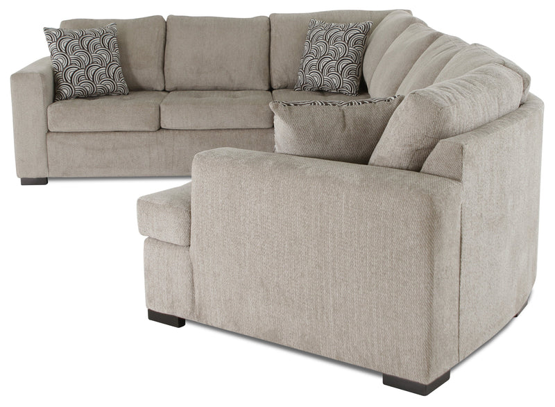 Sofa-lit sectionnel de droite Legend 3 pièces fabriqué au Canada en tissu de chenille avec fauteuil enveloppant - beige platine
